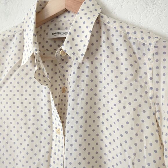Raleigh Denim Workshop Women's Top Cream Gray Polka Dot Small Button Down USA - Picture 3 of 7